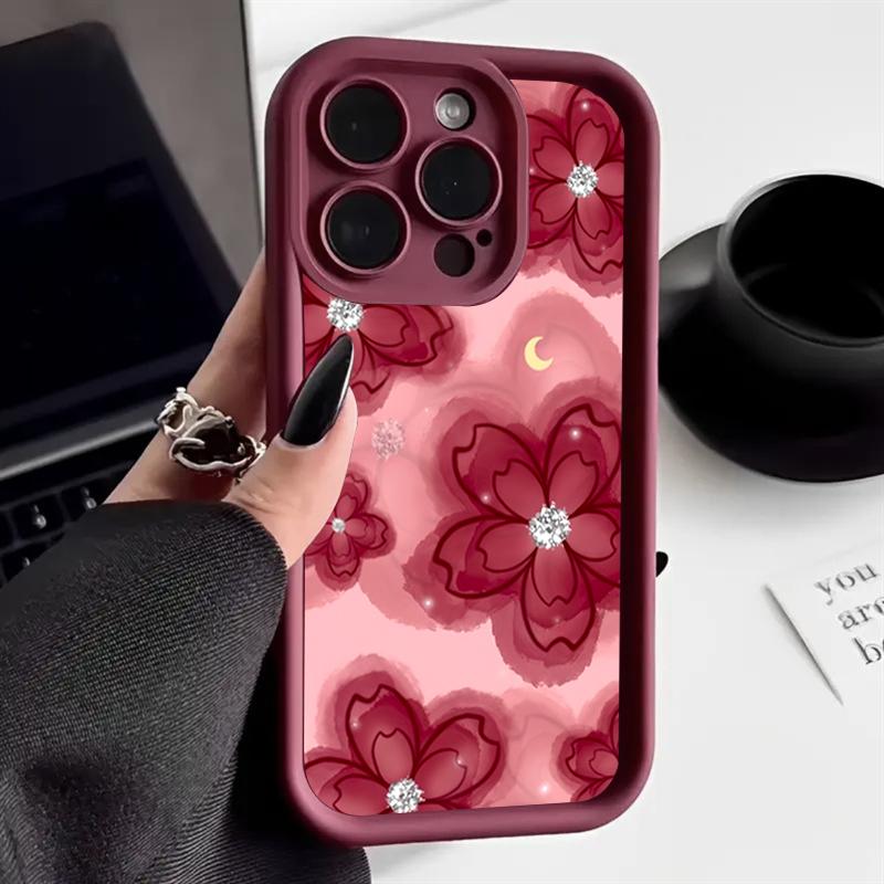 Diamond Floral Design Silicone Phone Case For Samsung Galaxy S25 S24 S23 S22 S21 S20 Ultra Plus FE A15 A35 A54 A55 Cover