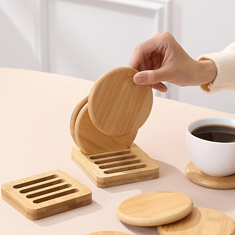 Simple Creative Bamboo Coaster Set, Round Heat Insulation Water Cup Pad, Tea Cup Holder, Eco-Friendly Table Decoration Accessory