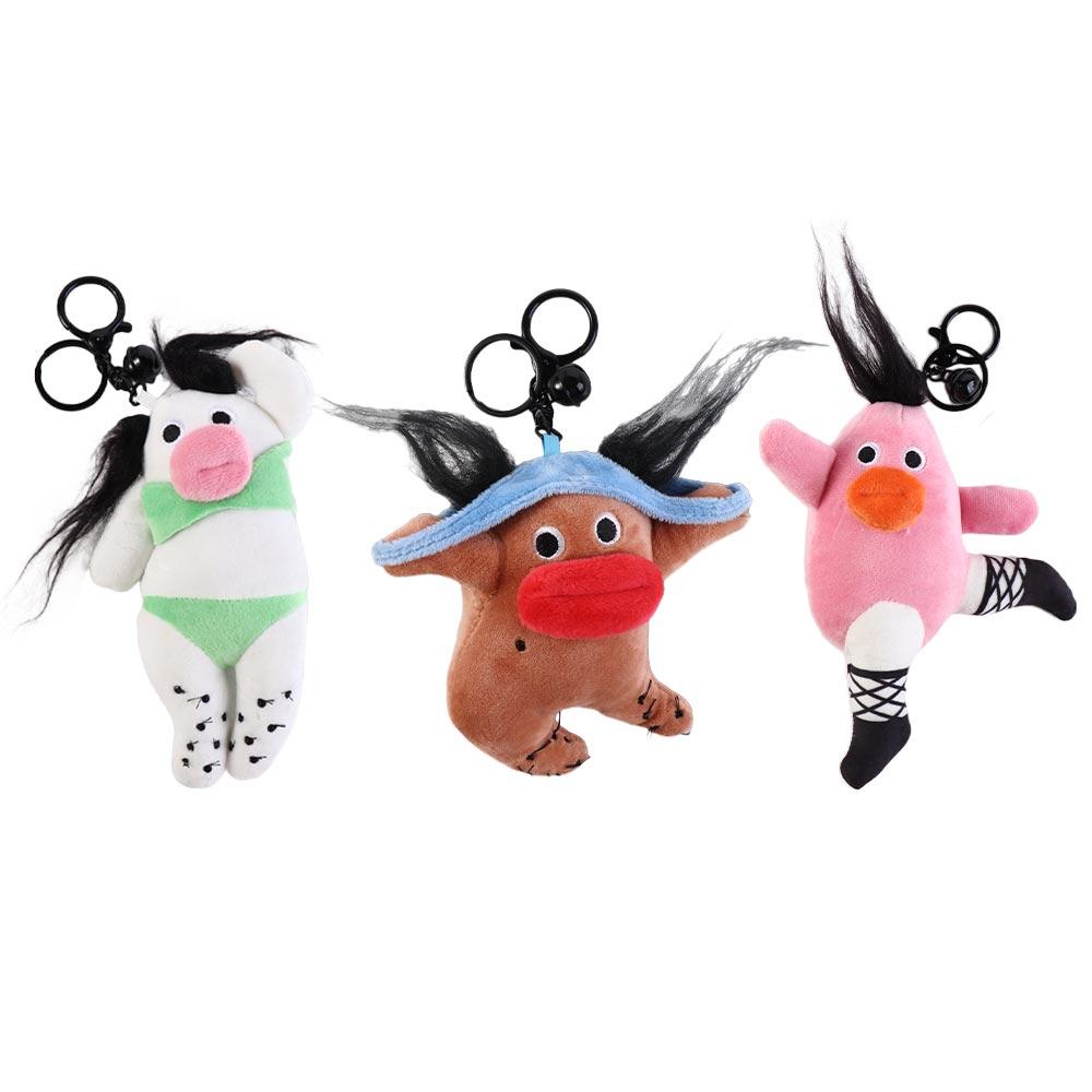 PP Cotton Big Eyes Fabric Doll Key Chain Fluffy Ugly Doll Pendant  Unisex