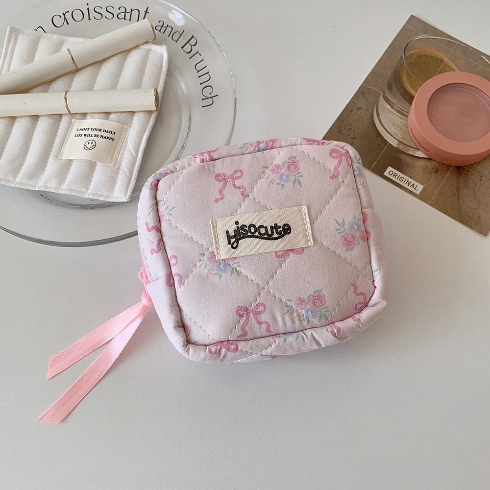 

Сумка для гигиенических прокладок с бантом, большой вместимости, кошелек для монет, портативная маленькая косметичка розовый