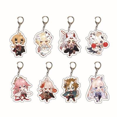 Genshin Impact Traveler Venti Paimon Barbara Keychain Acrylic Charm Anime Game Accessories Cosplay Present Collection Figure Set