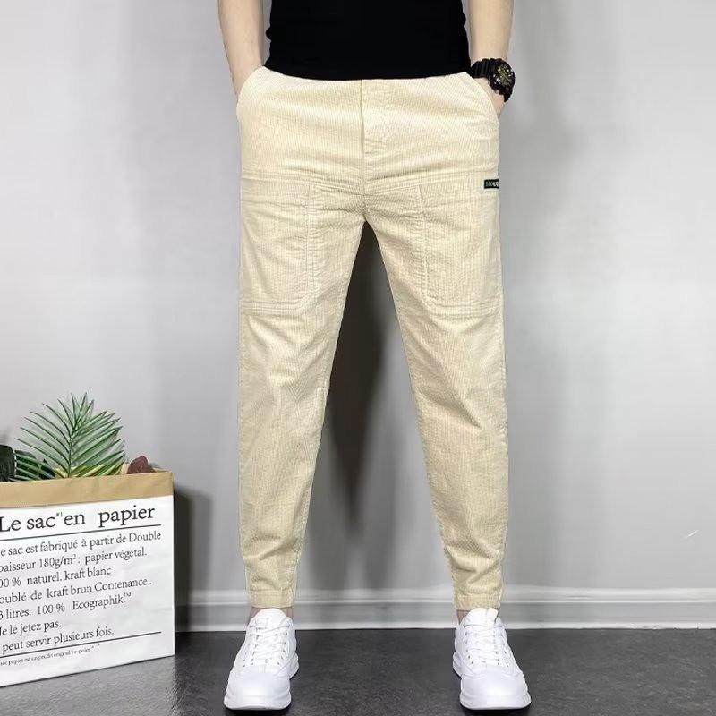 Celebrity-Style Corduroy Six-Pocket Men's Skinny Pants - Trendy Spring/Autumn Casual Nine-Point Fit