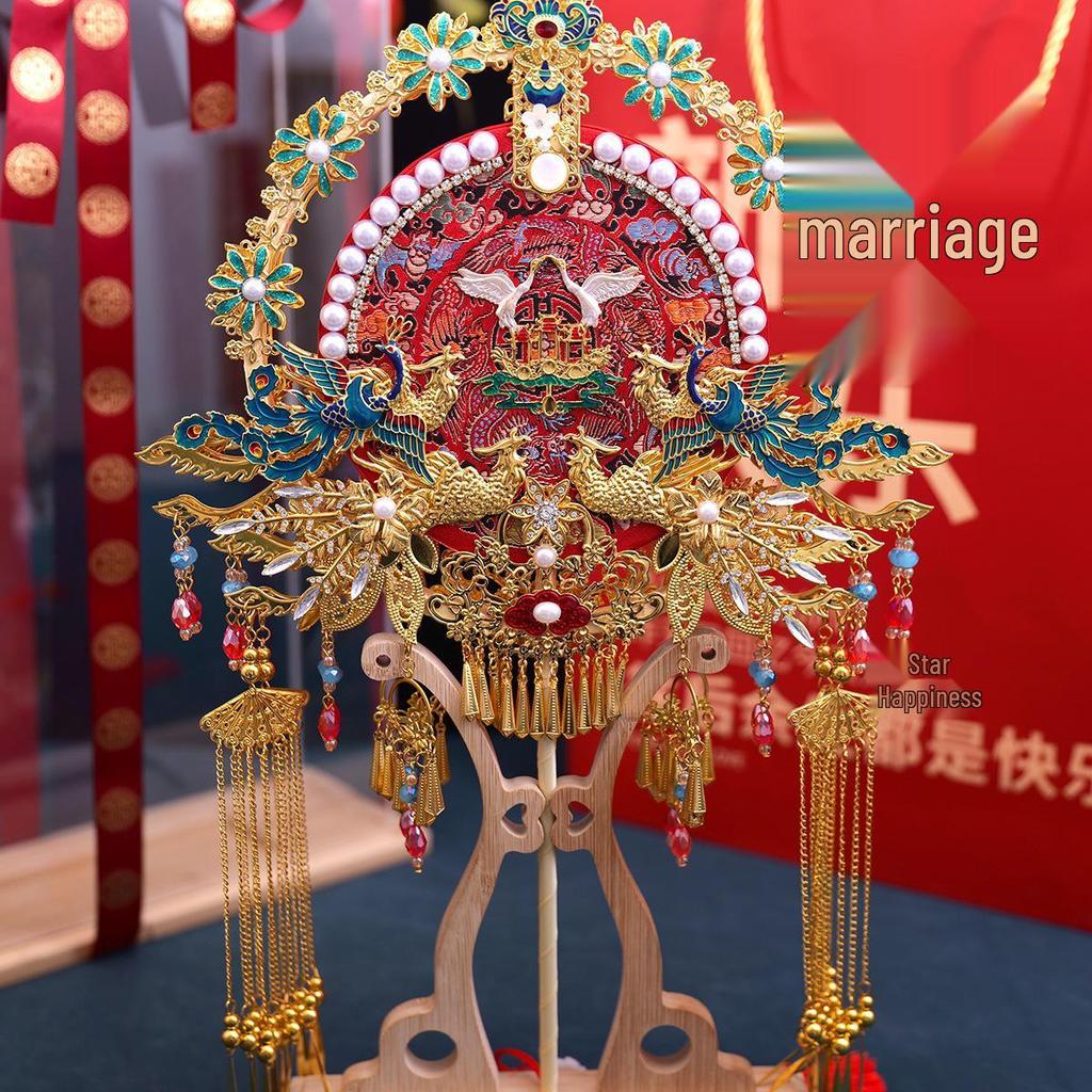 Elegant Dual-Sided Luxury Fan Gift for Bestie - Chinese Style Bridal Face-Covering Fan with Material Package