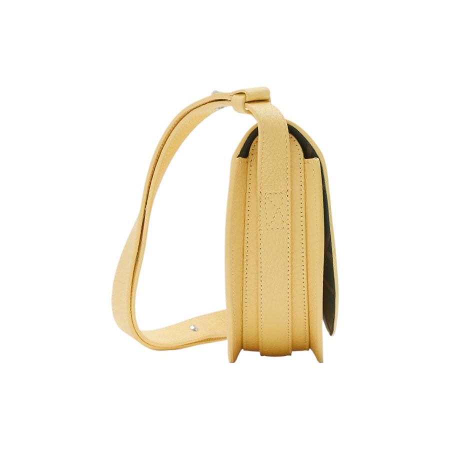 Burberry Rocking Horse Logo Embossed Flap Closure Calfskin Saddle Bag Women Handbags Daffodil-Yellow 80811631