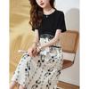 2026 Summer Printed Patchwork Two-Piece Midi Dress - Loose Fit, Slimming Tummy Conceal, Korean Style