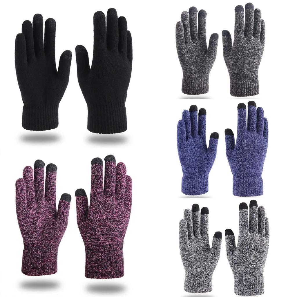 Winter Knitted Gloves Men Warm Full Finger Touchscreen Anti-Slip Gloves for Cycling Running Driving Hiking Camping Work Mittens