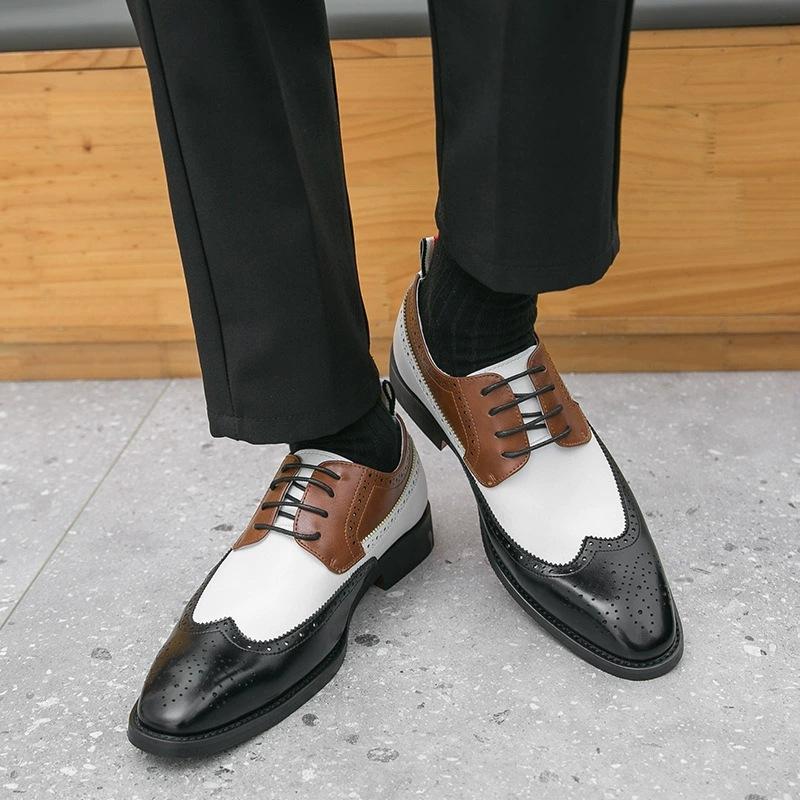 Men's shoes British Brock dress leather shoes men's large size shoes fashion trend round head single shoes men