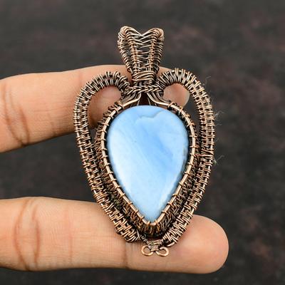 Owyhee Blue Opal Pendant Copper Wire Wrapped Pendant Handmade Pendant Wire Wrap Jewelry Amazing Pendant Gift For Mom Gemstone Copper Jewelry