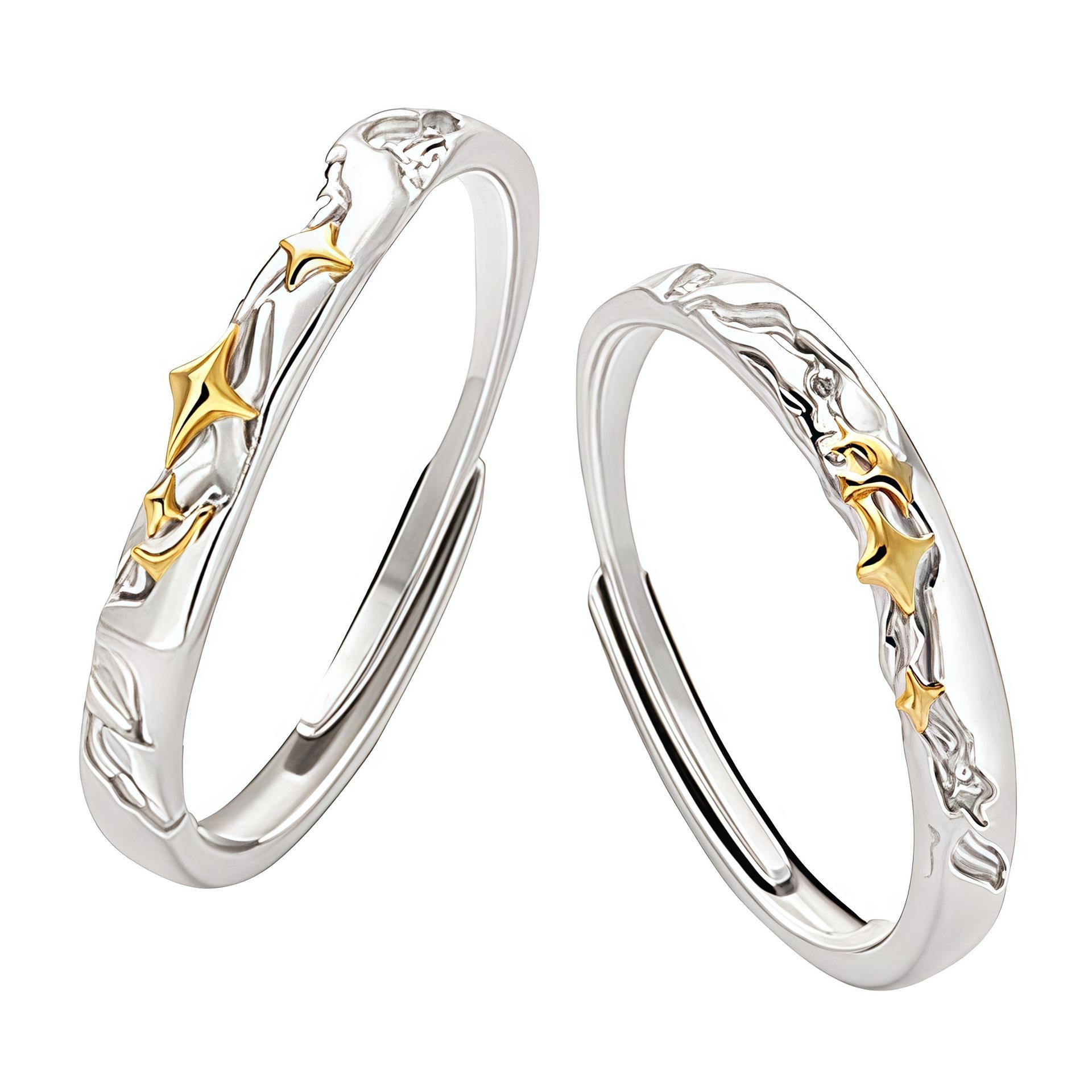 Sterling Silver Starry River Romantic Couple Rings - Lightweight, Luxury Niche Design, Adjustable Pure Silver, Hot Selling. Open Adjustable