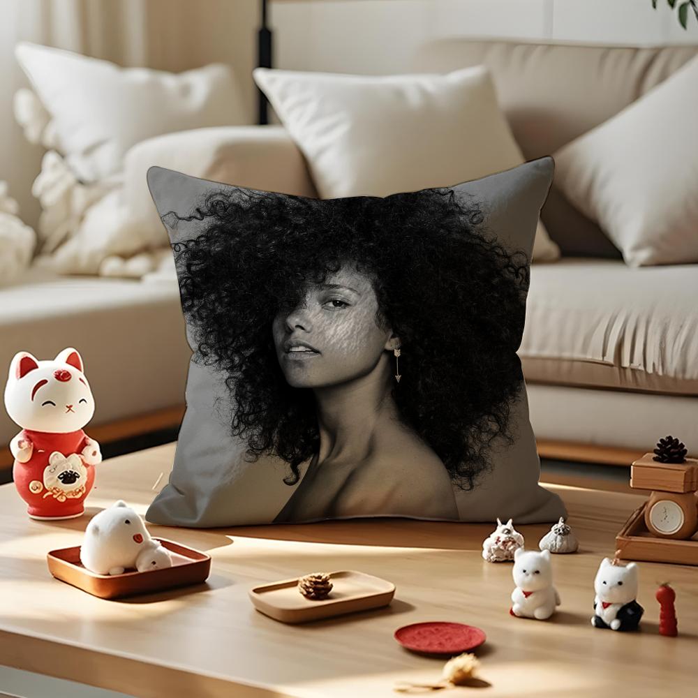 Alicia Keys Album Cushion Cover Anti-dustmite Pillowcase Invisible Zipper Silky Short Plush Sofa Cushion Cover