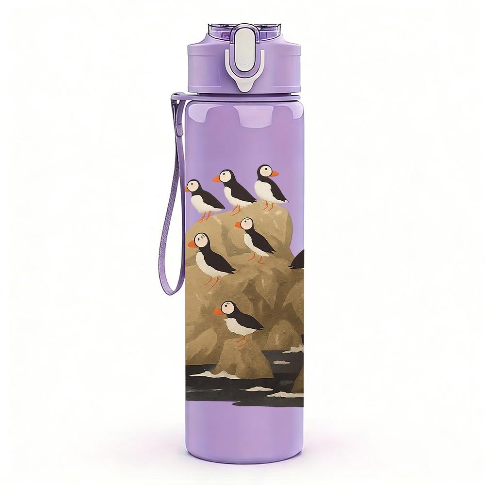 1PC Seal Colony Rock Coast Group 750ml Color Plastic Sports Water Bottle Leakproof Flip Straw Lid Suitable for Sports Office Home Use