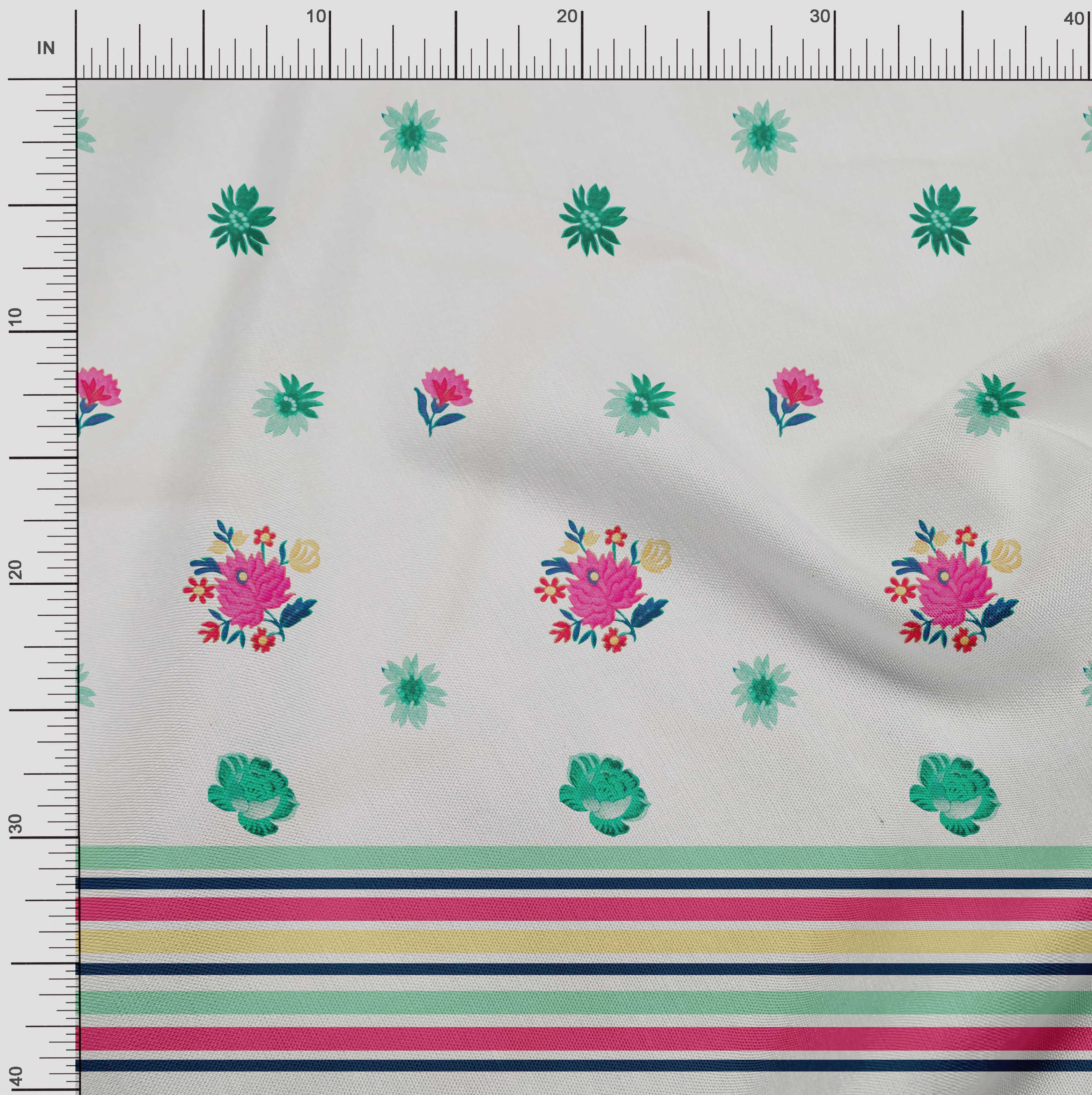 

oneOone Cotton Flex Fabric Stripe & Floral Panel Fabric Prints By Yard 40 Inch 42 Inch Wide - Viscose Chiffon білий