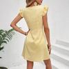 Summer Party Dress Women Striped Print Button Front V Neck Ruffle Cap Sleeve A Line Mini Dress
