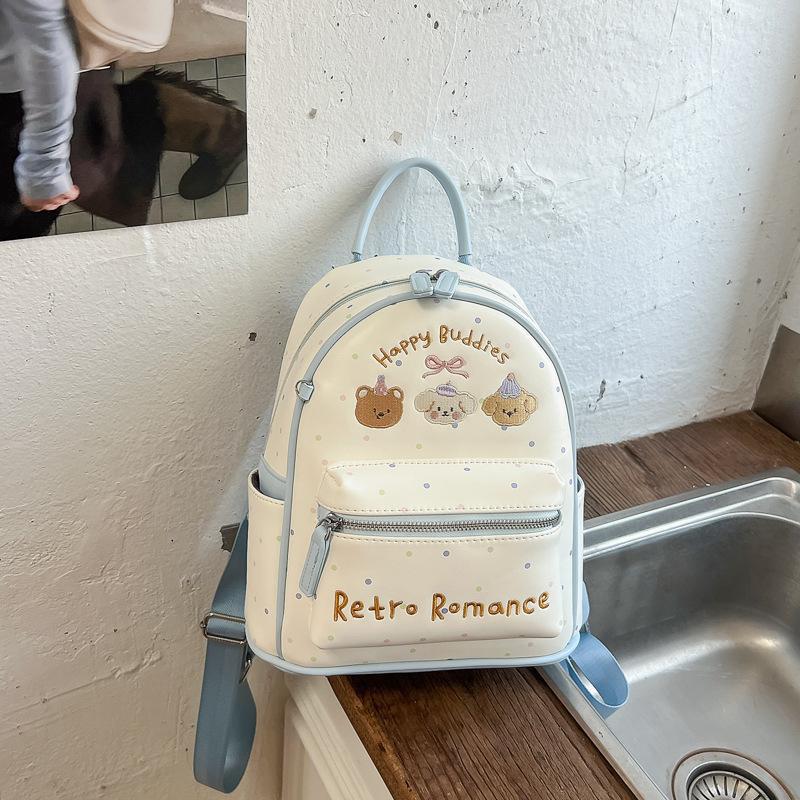 Schoolbag Fog Milk White Cartoon Embroidery Mini Backpack Han Faner Little Fairy Summer Shopping Atmosphere Backpack