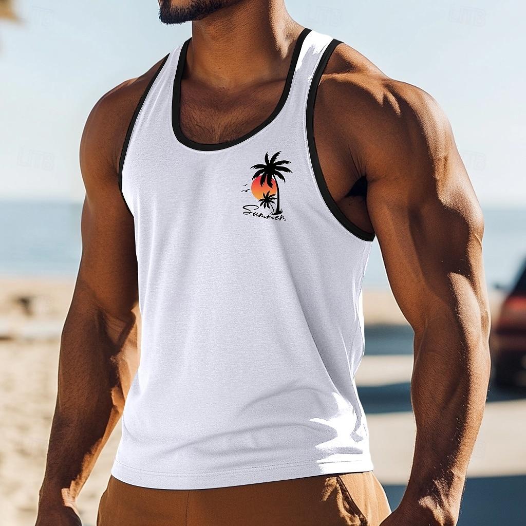 Heren Tanktop Vest Top Mouwloos Shirt Spierhemd Mouwloos Ronde Hals Zomer Kokosboom Sport