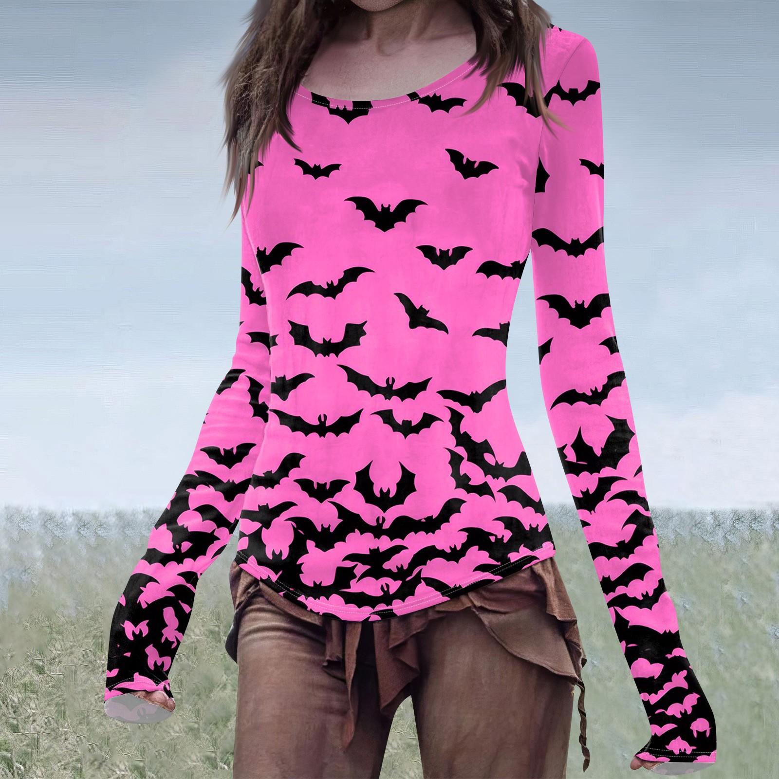 

Женская мода повседневная футболка Mori Slim с длинным рукавом и круглым вырезом на Хэллоуин L чёрный