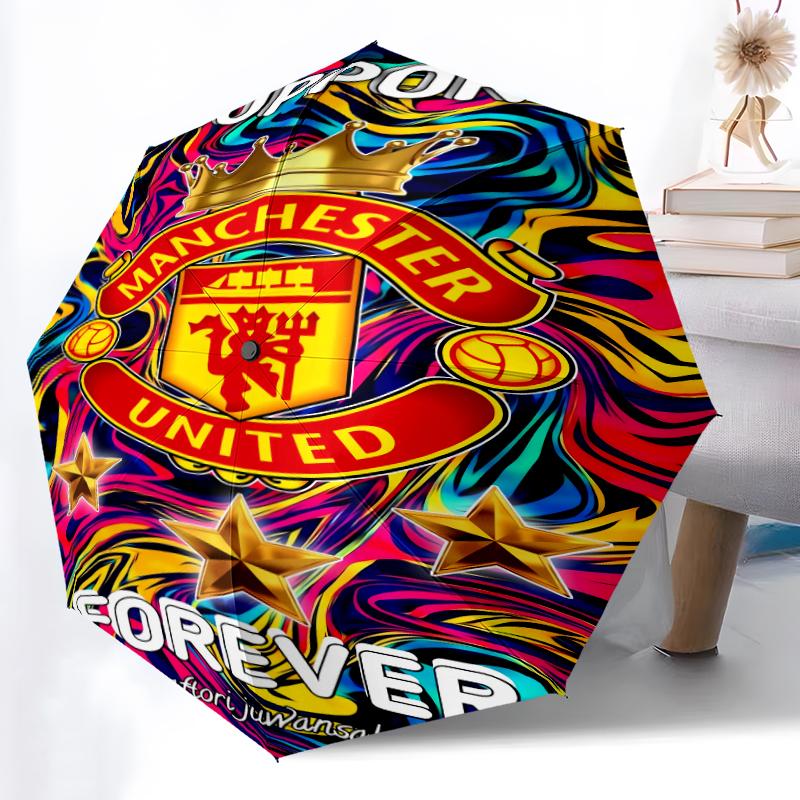 1pz Ombrello Automatico Robusto a 8 Stecche, Ombrello Manchester United Manchester City, Stampato Digitalmente, Ombrello Pieghevole per Uso Esterno in Movimento