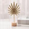 Golden Leaf Sculpture with Wood Base Ornament Ginkgo Palms Leaves Statue Figurine Table Adornment Office Desktop Decor