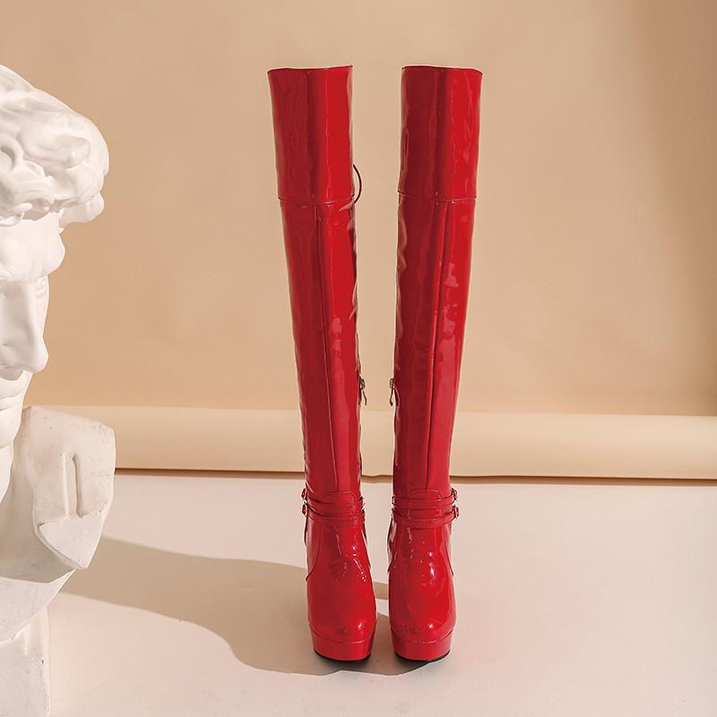 Dámské boty na vysokém podpatku podzimní a zimní klasické voděodolné platformové silný podpatek plus kozačky nad koleno