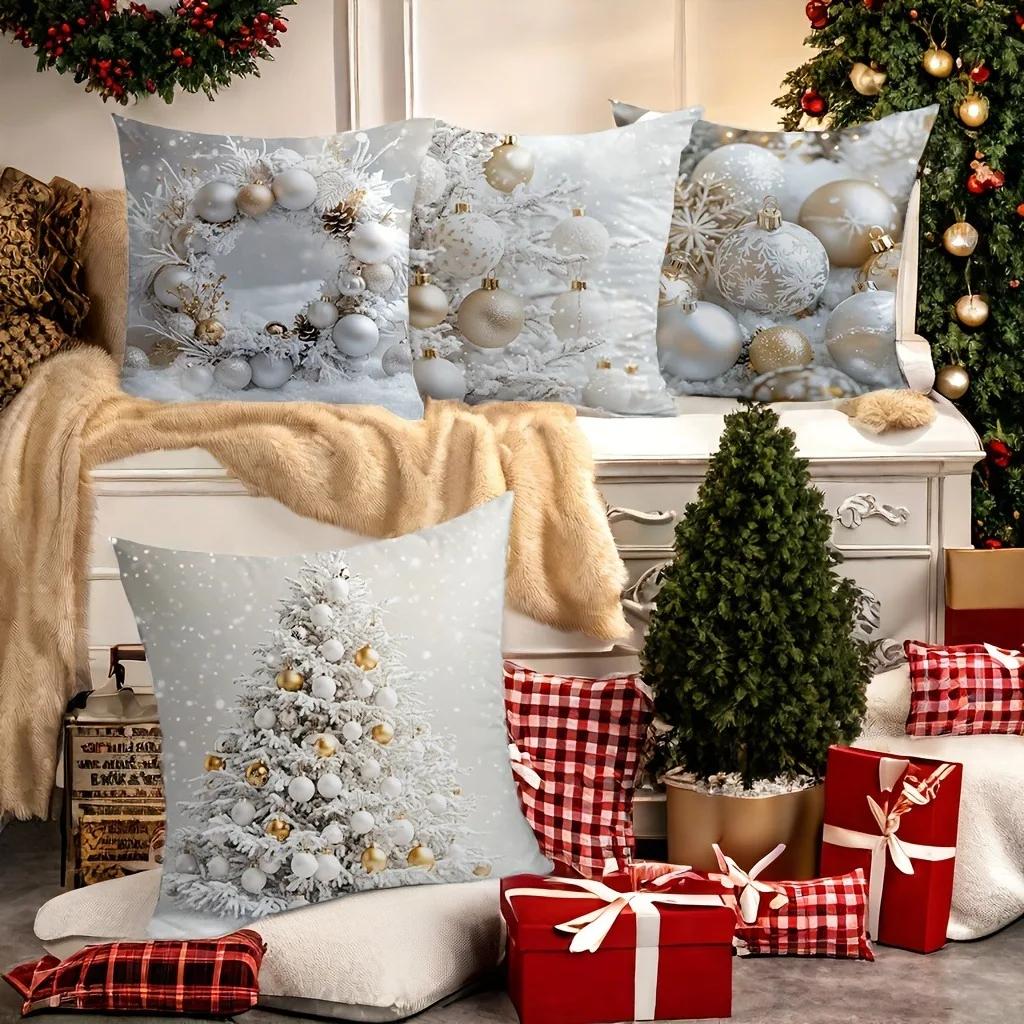 Christmas Decoration Pillowcase Winter Christmas Tree Ball Pillow Cover Sofa Cushion Cover Home Decoration New Year Gift
