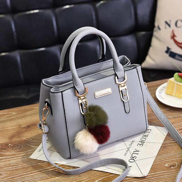 Winter Hairball Handbag For Women PU Leather Crossbody Shoulder Bag High Quality Top-handle Bag Shopping Purse Middle-aged Bag