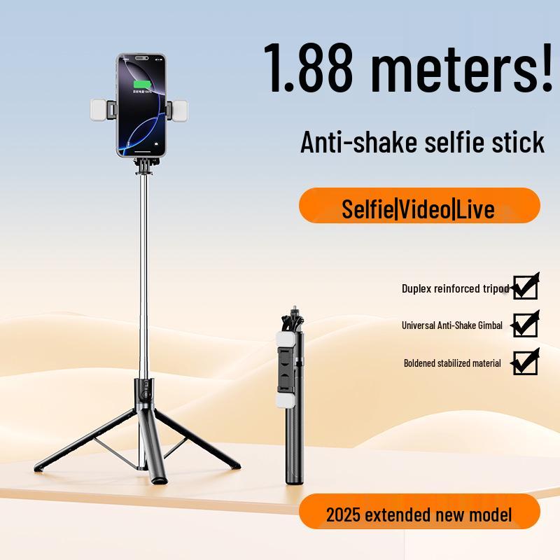 

X188 1.88m Bluetooth Selfie Stick with Integrated Tripod for Video Recording & Live Streaming X188 Black No Light