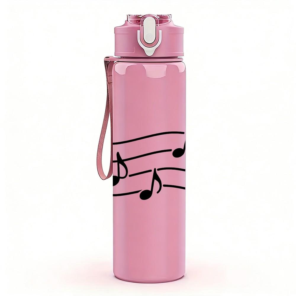 1PC Musical Note Staff Pattern 750ml Color Plastic Sports Water Bottle Leakproof Flip Straw Lid Suitable for Sports Office Home Use