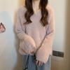 Autumn and winter imitation mink V-neck solid color sweater women's loose and thin bottoming shirt solid color long-sleeved knitted sweater
