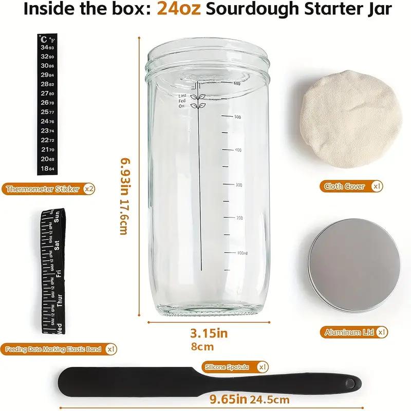 Sourdough Fermentation Glass Jar with Stirring Spoon - 24oz Bread Baking Tool