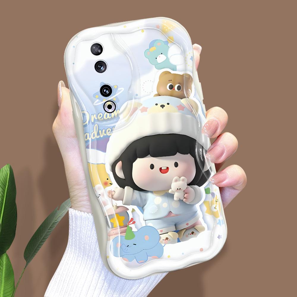 Model drăguț de desene animate Carcasă cu textura cremă cu margine ondulată Husă din silicon moale pentru telefon pentru Huawei Honor Infinix Tecno iPhone