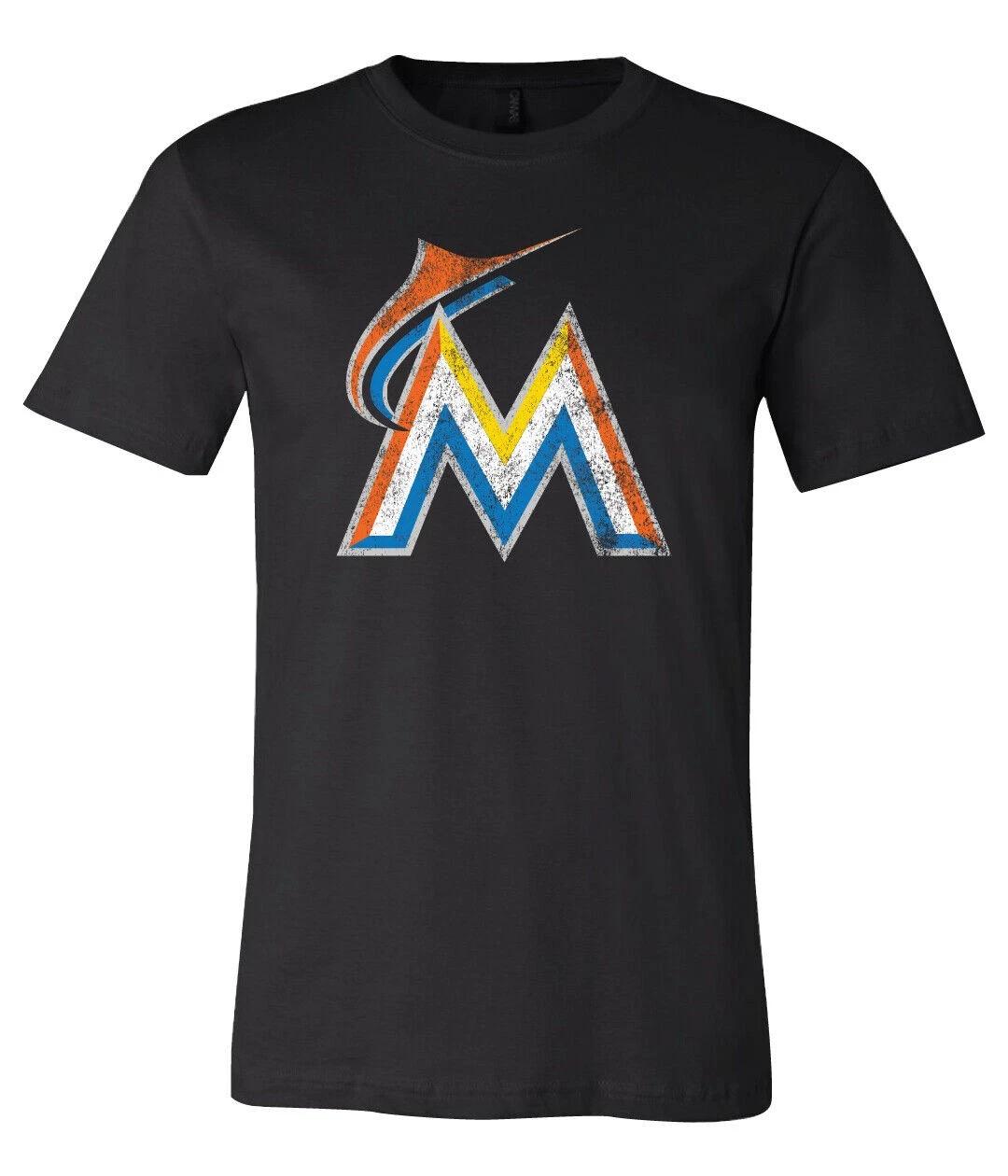 Miami Marlins M Distressed Vintage logo T-Shirt 6 Sizes S-3XL!! XL