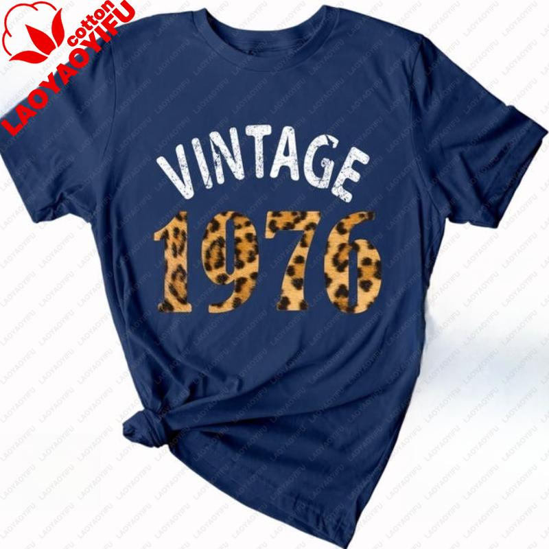 Vintage 1976 Bedrucktes T-Shirt Oberteile 50. Geschenk Geburtstagsshirt Hipster Streetwear Rundhals Lässiger Stil Kurzarm