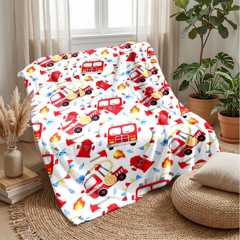 Fire Truck Pattern Theme blanket Lightweight Warm Flannel Blanket Decorative Throw Blanket for Home Decoration