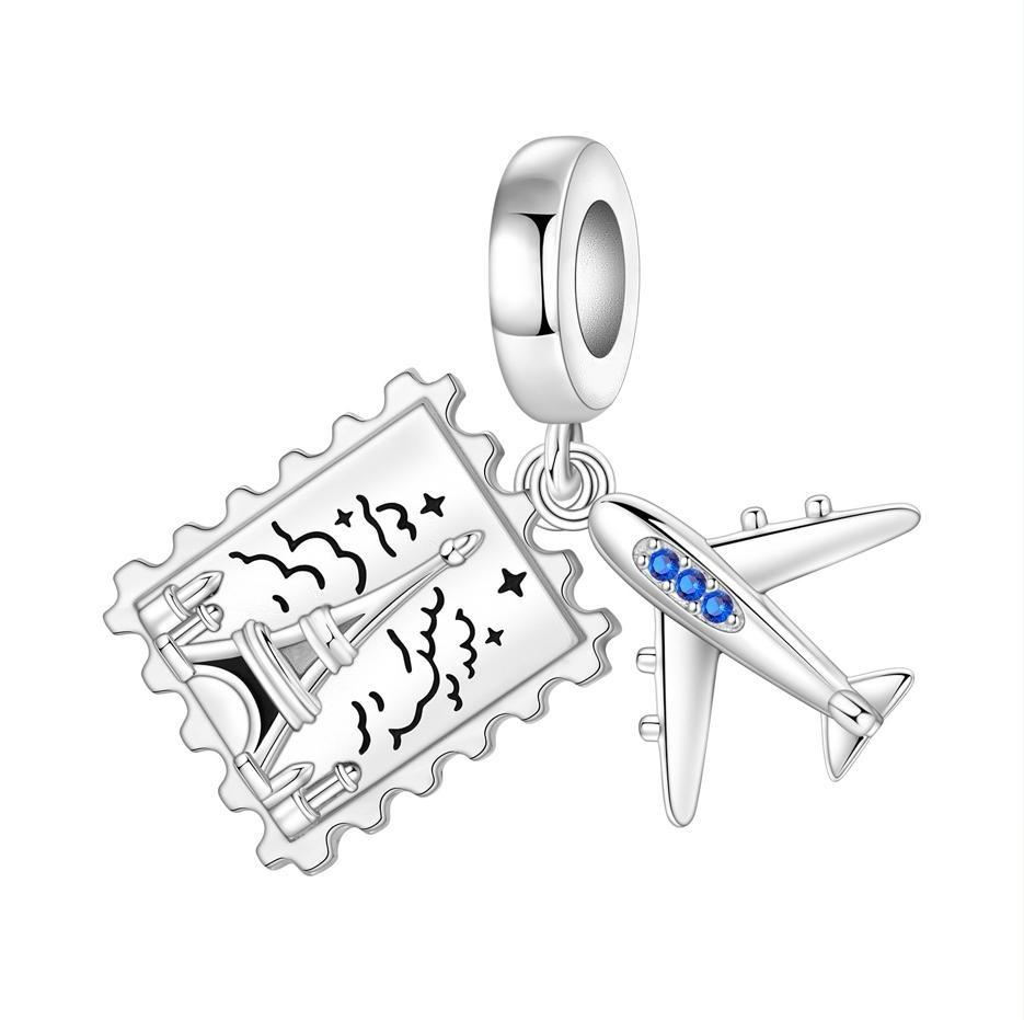 Travel Theme Airplane Suitcase Pendant Beads S925 Silver Original Design DIY Handmade Jewelry Charms for Women Daily Accessories