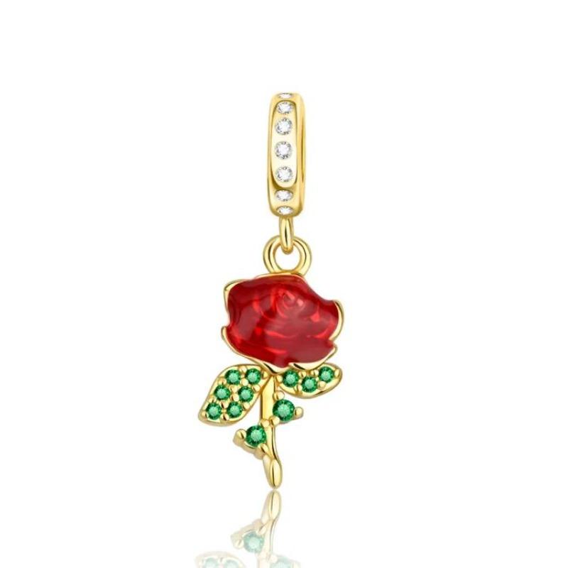 Romantic Copper Flower Charms Bloom Rose Pendants Beads Fit Original Bracelets Necklaces Diy Jewelry Gift For Women