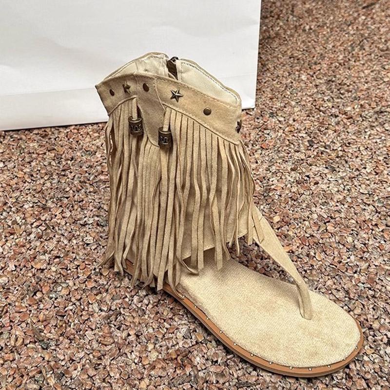 Modne sandały z ćwiekami Buty damskie Klapki Niski obcas Frędzel Lato Rzymskie buty Luksusowe Korekcyjne Buty z klipsem na palec Nowy styl