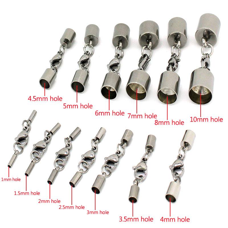 

5Set/Lot 1/2/3/4/5/6/8/10mm Stainless Steel Leather Cord End Caps with Lobster Clasp Connectors for DIY Crafts Jewelry Making 1mm hole