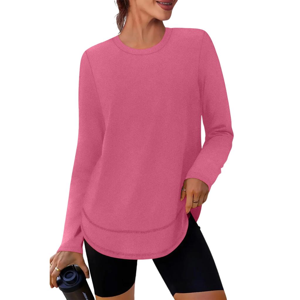 Women's Solid Color Round Neck Long Sleeve Loose Pullover Top