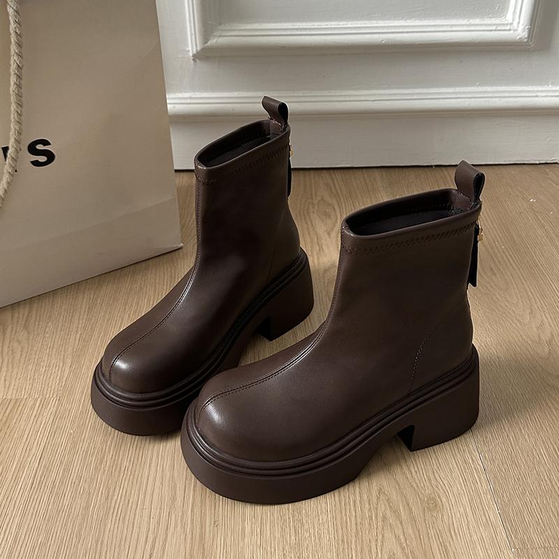 

Винтажные женские ботильоны на массивном каблуке, модные ботинки с круглым носком на молнии, осенне-зимние современные короткие ботинки для женщин 35