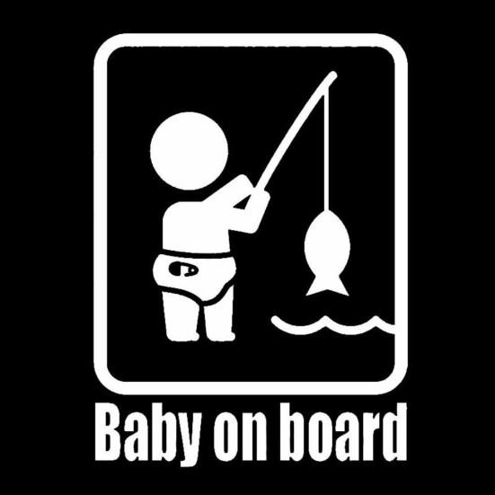 

Baby On Board Fishing Смішна автомобільна світловідбиваюча наклейка, прикраса вікна білий