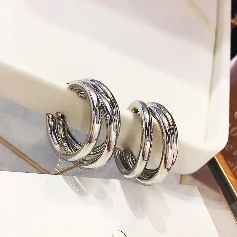 Korean Gold Color Hoop Earring for Woman Metal Elegant Vintage Geometric Statement Luxury Earrings Party 2023 New Zircon Gift