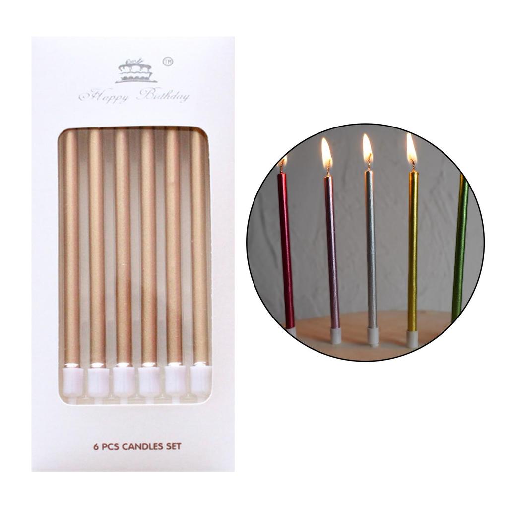 6 Pack Metallic Birthday Candles Cupcake Cake Toppers Thin for Wedding