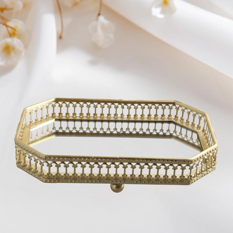 1PC Tray Organizer Bedroom Mirror Base Versatile for Accessories Metal Jewelry Octagonal Elegant 2 Sizes