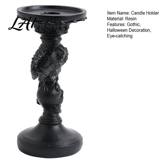 Decorative Candle Holder Gothic Pillar Holder Resin Raven Skull Candlestick Halloween Table Decoration Indoor Tealight Stand for Tabletop Holiday