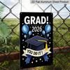 2D Flat, 1pc "GRAD! Class of 2026" Graduation Plaque - Black & Blue Graduation Decor Sign with Cap & Balloons, Black & Blue - Aluminium Wall Hanging
