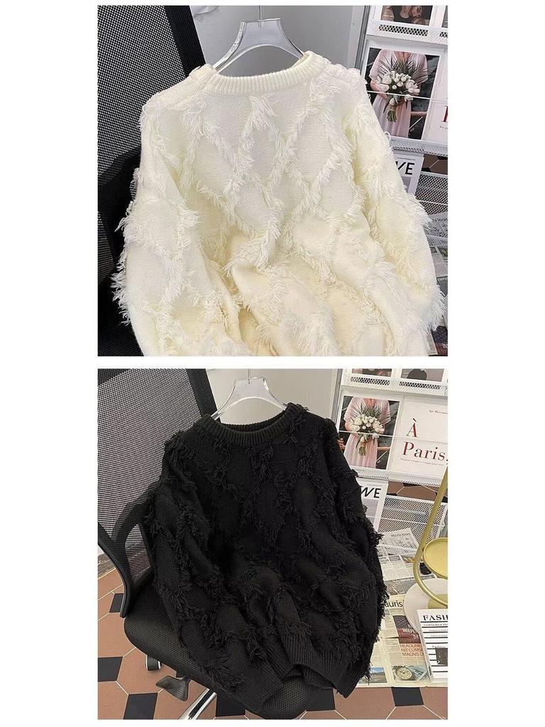 2024 Women's Solid Color Tassel Sweater - Loose, Soft Knit for Autumn/Winter