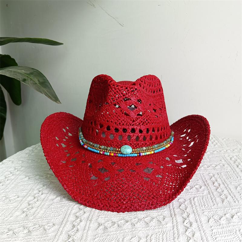 8 Colors Cowboy Straw Hat Hand-Woven Hollow Men'S And Women'S Summer Sun Hat Jazz Straw Hat Western Cowboy Hat Sombrero