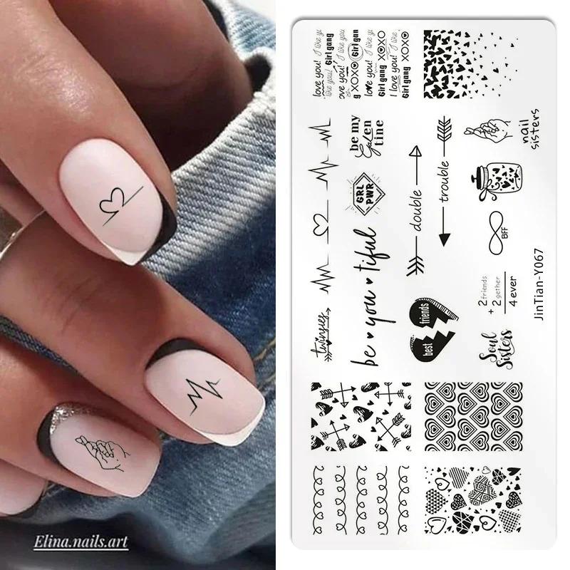 Nagelstempelplatten mit Schlangen- und Leoparden-Motiv, englische Buchstaben, Liebe, Herz, Blätter, Blumen, Design, Druckplatten, Nagelkunst, Schablone, Stempelwerkzeug