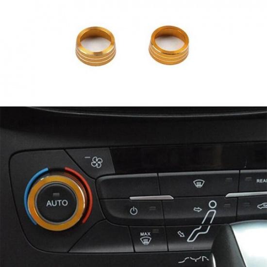 2PCS Yellow Aluminum For Ford Focus 2015-2018 Cover Trim Middle Console AC Knob
