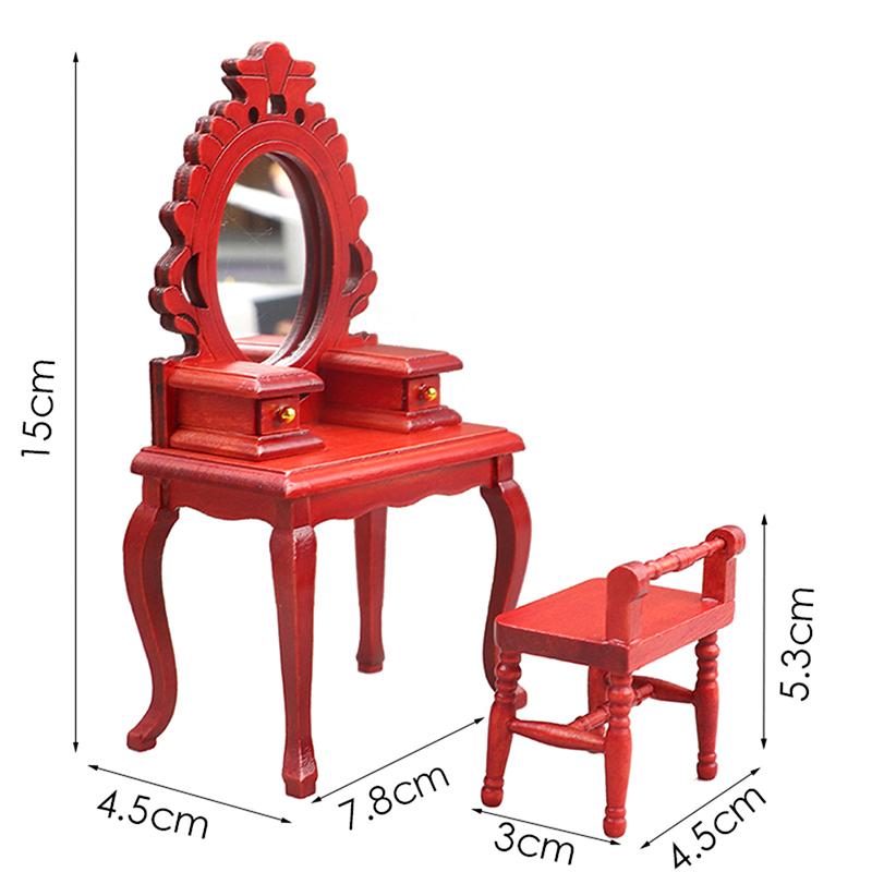1:12 Dollhouse Miniature Wooden Makeup Dressing Table With Stool Dressing Cabinet Storage Cabinet Dolls Bedroom Bathroom Furniture Decor